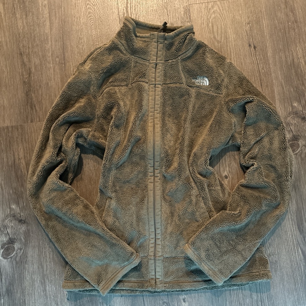 Fluffy green the north face green zip up women’s size small #northface